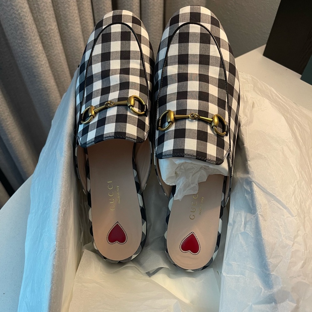 Gucci Plaid Print Mules